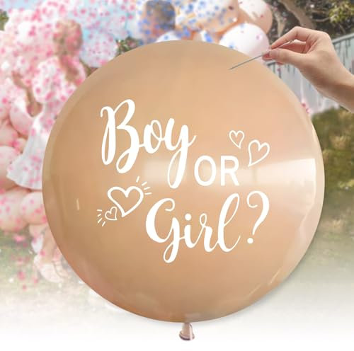 Gender Reveal Balloon XXL 91cm Boy or Girl Deko mit Rosa Blau Konfetti für Geschlechtsverkündung Baby