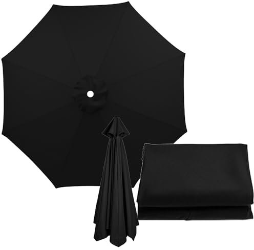EYTVYUWPT 200/250/270/300cm Round Parasol Cloth Rechange Canopy Replacement Cover For 6-Ribs Frame Umbrella Top, Replacement Parasol Canopy Polyester Fabric(Black,2.50m/8.2ft 6 Ribs)
