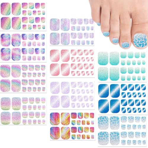 BSITSSS 11 Blatt Nagelfolie für Fußnägel, Paillettes Arc-en-ciel Nagelsticker, Glitzer Zehennägel Nagelaufkleber Nagel Sticker Nagelfolie Selbstklebend für Damen Mädchen DIY Füße