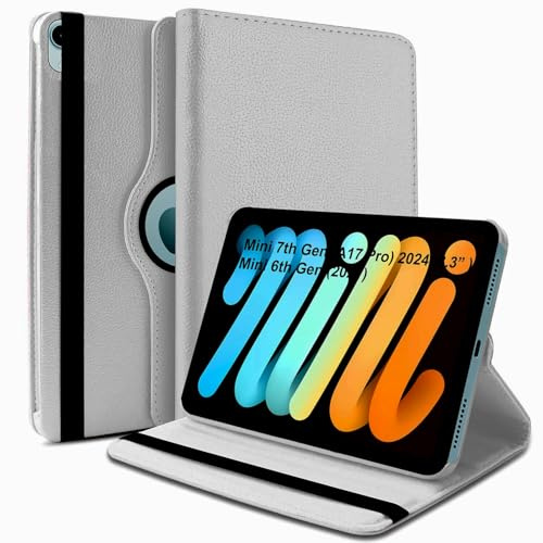 World biz Drehbare Schutzhülle für iPad mini (A17 Pro, Modell 2024, 7. Generation) / Mini 6 (Modell 2021, 6. Generation), 360 Grad drehbare Lederschutzhülle mit Standfunktion, automatischer