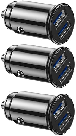3 USB Zigarettenanzünder Adapter, Kfz-Ladegerät, Ultra kompakt, 5 V/3,1 A, 2 USB-Ports, Kompatible Geräte aus Mini Metall, schnelles Aufladen für iPhone 16/15/14/13/Pro Max, Huawei, Android