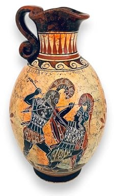 Griechische Vase, Oinochoe-Krug, 22 cm, Achilles tötet Penthesilea, Hektor