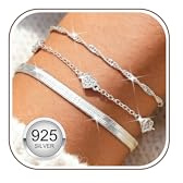 Adramata 3 Pcs Armband Damen Set Armkette mit 925 Silberverschluss | Verstellbare Schlangenkette und stapelbare Armbänder, einzeln oder kombiniert tragbar, mit Geschenkbox