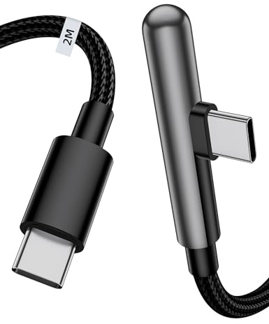 ACOCOBUY 240W Braided USB C to USB C Charger Cable 2m Type C Charge Cable | Right Angle Data Cord PD Fast Charging for iPhone 17/16e/15 for iPad Pro Air for Samsung A16 A17 S26 for Pixel 9a 10a Black