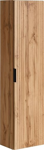 WFL GROUP Hochschrank 35 cm Hängend mit Rillenfronten – Geriffelte Soft-Close Türen und 3 Griffsets in Gold, Chrom & Schwarz – Badschrank in Eiche Braun