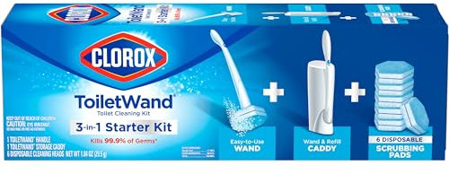 Clorox 03191 ToiletWand Disposable Toilet Cleaning System with 6 Disinfecting ToiletWand Refill Heads, White/Blue, Pack of 8