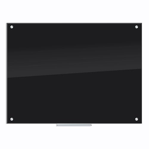 U Brands Glass Whiteboard, Extra Large Dry Wipe Board 119x89 cm with Black Frameless Surface and Silver Grommets, Includes Marker with Eraser and Tray, Premium Wall Board for Office, School, Home
