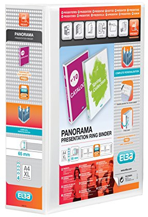 Elba A4 4 D-Ring Binder, 65 mm Capacity, 90mm Spine, Presentation Folder with Customisable Cover, Portrait, White (Single)