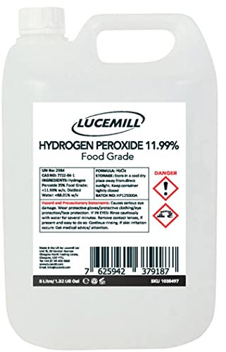 Lucemill Hydrogen Peroxide 11.99% Food Grade I 5 Litre I Liquid Hydrogen Peroxide Food Grade I Unstabilised I Eco Friendly I Additive Free
