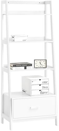 SoBuy FRG116-W Leiterregal Bücherregal Standregal Badregal mit Ablagen und Schublade in weiß B 64cm