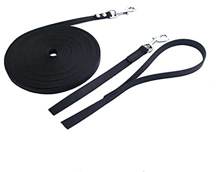 MJH Longe 8m lang u. 16mm breit mit Handschlaufe, Edelstahlkarabiner & vernäht in schwarz