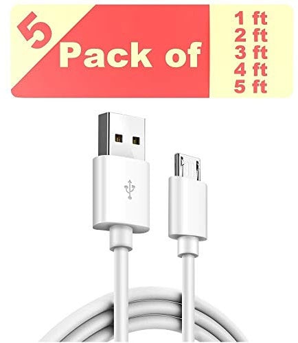 :REALMAX®【 Pack of 5 】1M 1ft 2ft 3ft 4ft 5ft Micro USB Cable Universally Compatible PREMIUM QUALITY For Devices With Micro USB Charger Port Fast Charging And Sync Android Mobile Tablet Smartphone