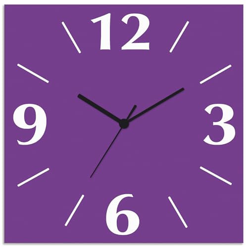 ARTLAND Wanddeko Wanduhr ohne Tickgeräusche Alu Quarzuhr 30x30 cm Quadratisch Lautlos 4 Ziffern Farbig Schlichtes Design Lila S7KF