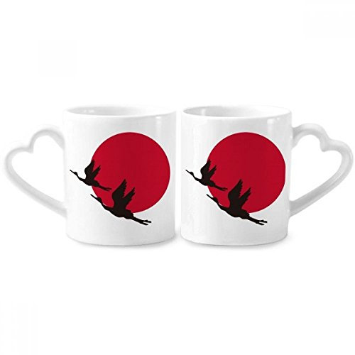 DIYthinker Giappone Rosso Nero oche Coppia Tazze di Ceramica Cuore Maniglia 12 Once Regalo Lover Coppe