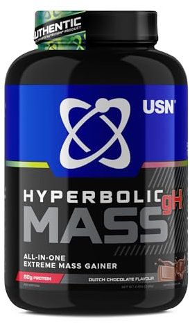 USN Hyperbolic Mass Dutch Chocolate 2kg: High Calorie Mass Gainer Protein Powder for Muscle Building and Weight Gain - Improved Formula & Flavour with 7.5g Creatine Monohydrate and Less Sugar