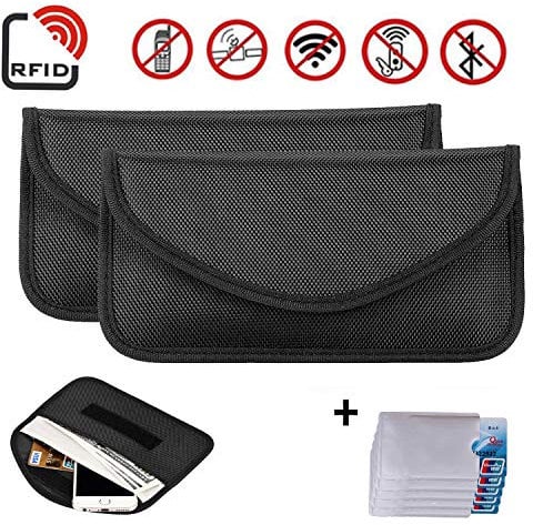 Newseego 2xTasche für RFID-Signal |5xGRATIS RFID Kreditkarteninhaber Faraday RFID Diebstahlschutztasche für Pocket Key Fob Blocking für Auto,Faraday RFID Schlüsselanhänger (Schwarz)