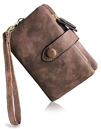 Kleine börse aus Leder für Damen, RFID, mit Kartenfächern, Ausweisfenster, Reißverschluss, Münzbörse - Braun - Small