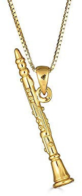 Sterling Silber Gelbes Gold überzogen 3D Klarinette Musik Anhänger Halskette (Verfügbare Kettenlänge 40cm - 45cm - 50cm - 55cm)