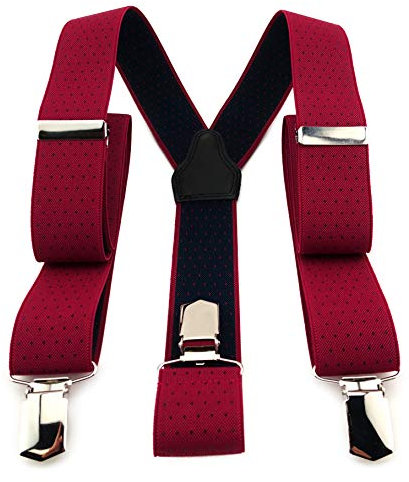TigerTie Unisex Hosenträger in Y-Form mit 3 extra starken Clips - Farbe in rot weinrot marine gepunktet - hochwertige Verarbeitung - Breite 35 mm