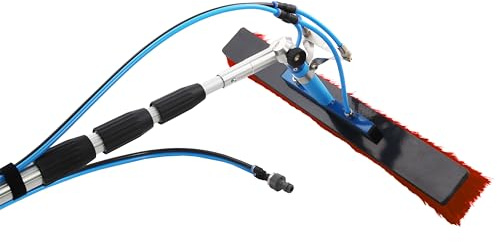 Axis Line Photovoltaik Reinigungsset 12 m - Solarbürste 60 cm | Teleskopstange 8–12 m aus Aluminium, Doppelkranz-Bürste, 4 Wasserdüsen, Doppelschlauch 15 m, Made in Germany