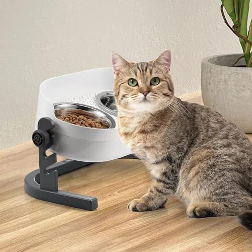 ALL FOR PAWS 3 In 1 Elevated Double Dinner, (44x26x19CM), Raised Pet Bowls for Cats and Dogs Adjustable Elevated Feeder Bowls, Good for Pets'Digestion and Joints(Small)