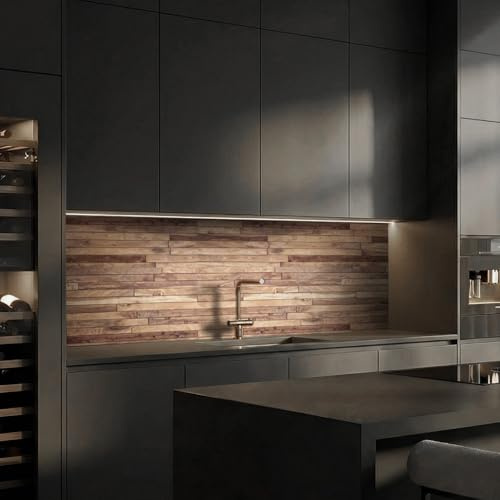 Dedeco Küchenrückwand Motiv: Holz V1, 3mm Acrylglas als Spritzschutz für die Küchenwand Wandschutz Dekowand wasserfest, 3D-Effekt, alle Untergründe, 240 x 60 cm