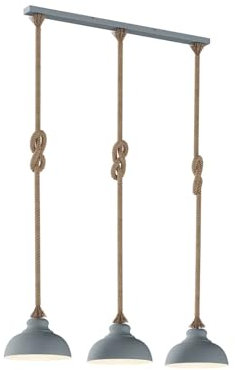 Lindby Esstisch Pendelleuchte Rauchblau, Hängelampe Metall Seil 3 flammig Hängeleuchte Industrial für Esszimmer Wohnzimmer Küche Balkenpendelleuchte