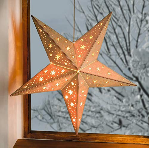 Holzstern mit Beleuchtung, Ø 60 cm, Lichterkette mit 20 LED, Weihnachtsdeko, Weihnachtsstern aus Holz, Adventsstern, Fensterdeko