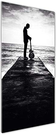 Tulup - Impression sur Verre Acrylique - 50x125 - Image sur Verre - Déco Mural derrière le plastique - Tableaux pour la Mur - Mural Art - Décoration - Musique - Noir et blanc - Guitariste sur la jetée
