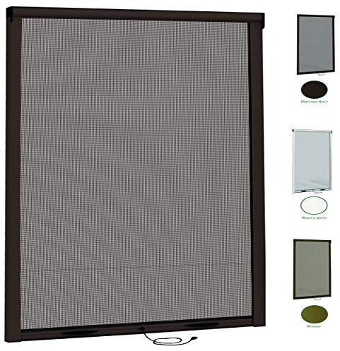 Zanzariera Finestra a Rullo Avvolgibile e Riducibile In Alluminio Verniciato Fai Da Te - Istruzioni e Accessori Inclusi (140x160 rullo 3 cm, Marrone)