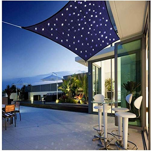 Sonnensegel Rechteckig Mit Beleuchtung LED Licht, Sonnensegel Wasserdicht, Sonnenschutz Für Garten Oder Terrasse Luftdurchlässig Und Atmungsaktiv PES Polyester Windschutz,Blau,3.6X3.6m