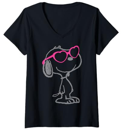 Damen Snoopy Heart Shades Klassischer Comic-Fan im Vintage-Stil T-Shirt mit V-Ausschnitt