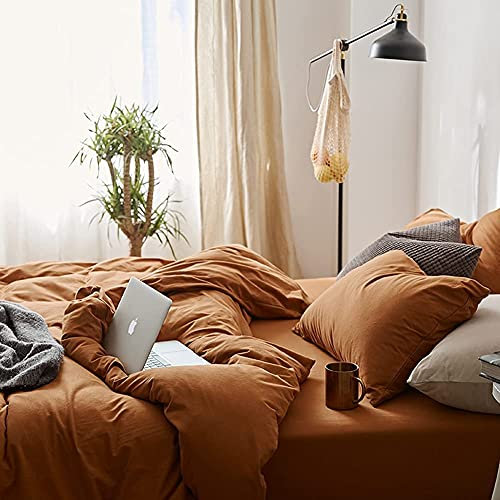 Lanqinglv Double Duvet Cover Set Caramel Brown Plain Microfiber Bedding Set Breathable Quilt Cover 200x200cm with Zipper Closure and 2 Pillowcases 50x75cm