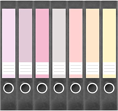 Ordneretiketten Mix | 7 Aufkleber für schmale Aktenordner | selbstklebend | Farbmix Pastell 2 | Design Akten-Etiketten | Deko Sticker für Rückenschilder Ordnerrücken | zum Beschreiben