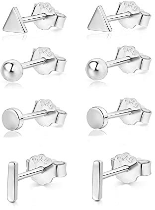 AKUSESALI Paar Silber Ohrstecker Weißgold vergoldet Ohrstecker 925 Sterling Silber Pfosten Ohrringe Knorpel Schlaf Ohrringe Set für Frauen Männer Mädchen