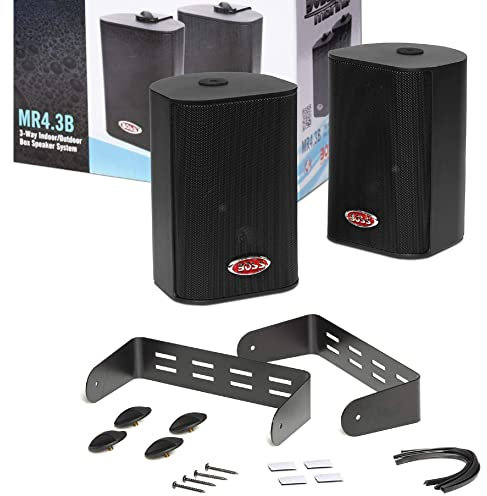 2 CASSE BOSS AUDIO SYSTEMS MR4.3B 3 vie nere 100 watt rms 200 watt max impermeabili per interni esterni + staffe di montaggio, a coppia