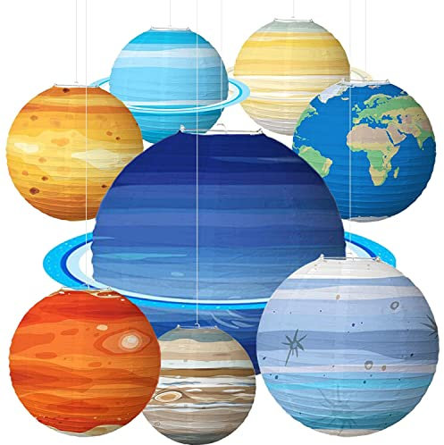 8 PCs Planeten Papier Laternen Solarsystem Planeten Laternen Raum Themenpapier Laternen für Weltraum Themen Geburtstagsfeier Dekorationen Solarsystem Hängende Dekorationen Kinderzimmerdekorationen(A)