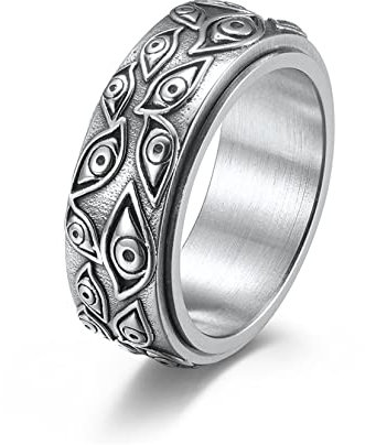 Yifnny Böses Auge Ring, Edelstahl Drehbarer Böses Auge Ring Auge Gottes Band Ring for Männer Damen (Silber, 7)