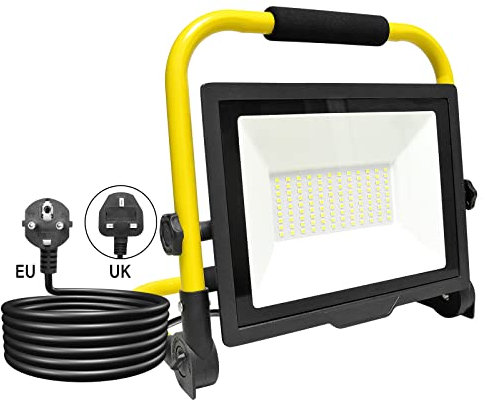 Willpower Faretto LED da Cantiere 75W, Faro LED Portatile 7500LM 6000K IP66 Impermeabile Cavo 3M Rotazione 180° con Staffa Pieghevole Lampada da Lavoro Proiettore LED per Esterno Officina Garage
