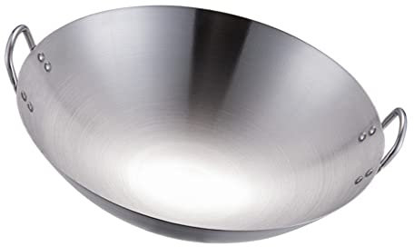 Luxshiny 1pieza Wok De Acero Inoxidable De Doble Asas Utensilio Práctico Para Cocina Familiar Hoteles y Restaurantes Para Cocinas De Inducción Calentamiento Uniforme