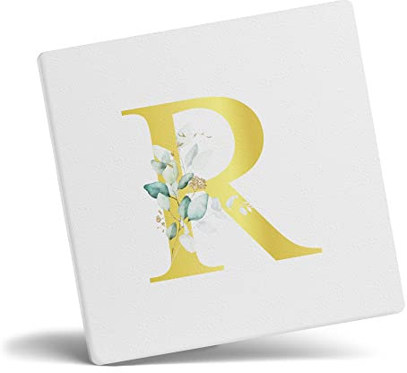 Taza de café con letra R personalizada, regalo personalizado, letra impresa con efecto dorado, no metálica, taza de café de cerámica para hombres o mujeres, taza extra grande y gigante, posavasos