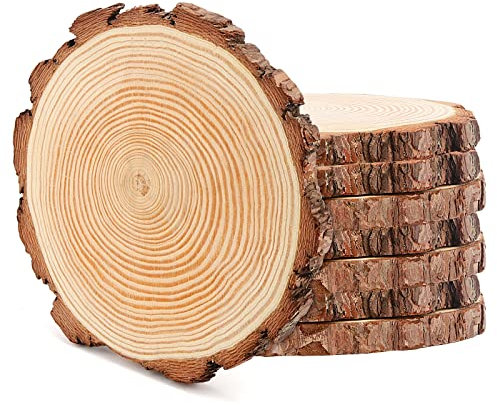 MANCHAP Lot de 6 tranches de bûches en bois brut de 18 à 20 cm, rondin de bois sans trou, tranches de bois ronde pour travaux manuels, peinture, projets de bricolage