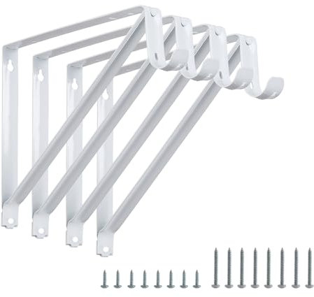 Lot de 4 supports de tringle de placard robustes - Support mural pour étagère de placard et tringle - 27,9 x 24,1 cm - Avec crochet - Blanc avec vis HOME MASTER HARDWARE
