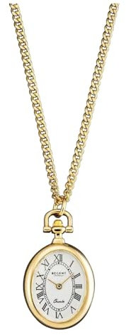 Regent Damen Umhängeuhr 70 cm Kette Goldfarben 22 MM Quarz Weißes Zifferblatt Römische Zahlen P-767