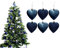 6pc Large Glitter & Matte Heart Baubles - Great Christmas Tree Decorations, Heart Baubles (Navy)