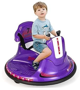 GOPLUS 6V Autoscooter für Kinder & Kleinkinder, Elektrofahrzeug mit 2,4 GHz Fernbedienung, 360 Grad Drehung, LED Lichter, 2 Fahrmodi, Autoscooter für Jungen & Mädchen, 3-6km/h (Lila)