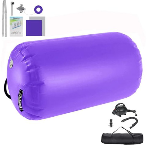 FBSPORT Aufblasbare Air Roll, 100x60cm Aufblasbare Luft Rollen, Yoga Gymnastik Zylinder, Gymnastikmatte, Gym Air Barrel, Air Tumbling Track, Sportmatte für zuhause mit Tragetasche, Outdoor, Fitness