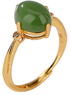 Damen Retro Verstellbarer Offener Ring – Hetian Jade Jaspis Einfache Mode Charm Ring Klassische Öffnung Fingerring Ethnischer Schmuck Für Mädchen Damen Geburtstagsgeschenk,Gold,Wie Abgeb