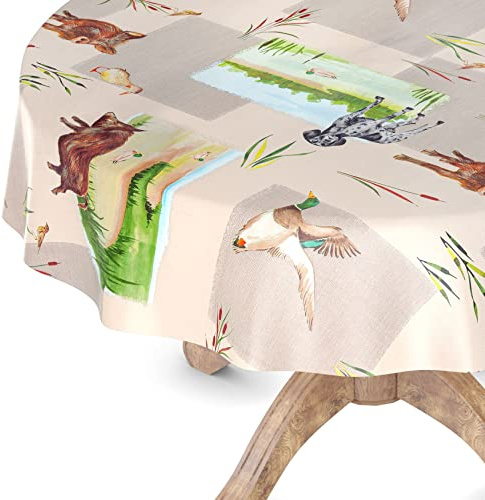 Wachstuchtischdecke Wachstischdecke Tischdecke abwaschbar Gartentischdecke Wachstuch Eckig rund oval Rund 120cm Schnittkante Jäger Motiv