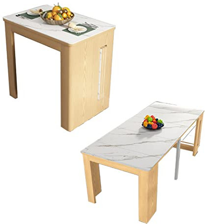 Klapptisch, Massivholz, 0,5–1,8 m, einziehbar, für Familien-Esstisch, Schreibtisch geeignet für 4–8 Personen (4 Tisch + Stuhl, Holzfarbe – Schieferplatte)
